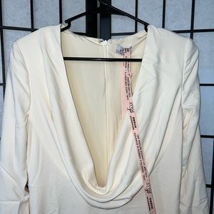 Oh Polly cream silk mini dress with diamonds slit